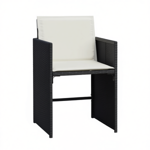 Chaise de jardin en rotin noir avec coussin crème, mobilier d'extérieur au design contemporain, durable pour une utilisation en jardin - Product Image 1