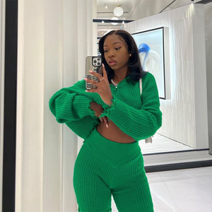 Dệt Kim 2 Mảnh Phụ Nữ Thiết Lập Thời Trang Dài Tay Áo Lỏng Dây Kéo Tua Áo Len Và Quần Short Nữ Quần Áo Phụ Nữ Hai Mảnh Thiết Lập 2022 - Product Image 6