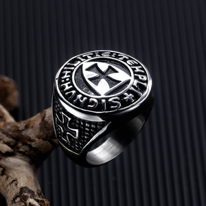 Punk Biker Style Edelstahl Kreuz Schmuck Männer Schild Fingerring Ritter Templer Kreuzritter Templi Signvm Militie Ring Für Männer - Product Image 4