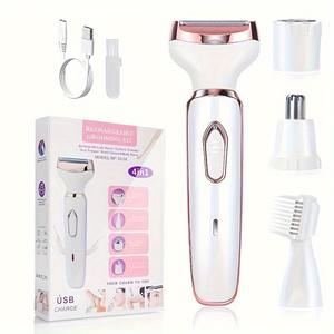 Ensemble de tondeuse à cheveux Portable Rechargeable indolore <span class=keywords><strong>pour</strong></span> femmes <span class=keywords><strong>rasoir</strong></span> électrique 4 en 1 <span class=keywords><strong>pour</strong></span> le <span class=keywords><strong>nez</strong></span> barbe aisselles rasage corps <span class=keywords><strong>rasoir</strong></span> batterie - Product Image 1