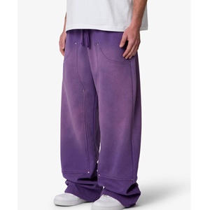 Pantalones de chándal anchos para hombre, estilo vintage, morado desgastado, con detalles de remaches y cordón, estilo urbano, OEM personalizado - Product Image 2