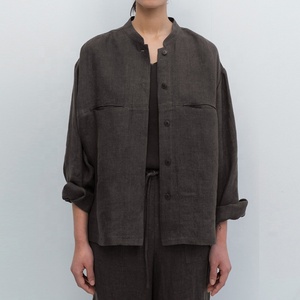 Vendita diretta in fabbrica camicia <span class=keywords><strong>Oversize</strong></span> da donna in misto lino e pantaloni larghi a vita alta set di due pezzi 100% abito di lino in cotone - Product Image 3