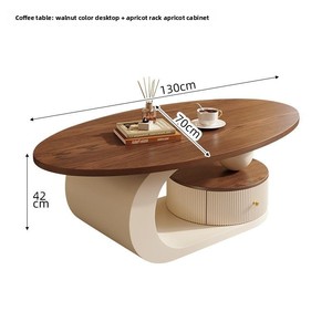 Tavolino da Caffè Ovale in Stile Wabi-Sabi, Moderno, Color Crema, in Legno Massello Color Noce con Struttura in Ferro, <span class=keywords><strong>Arredamento</strong></span> di Lusso <span class=keywords><strong>per</strong></span> Soggiorno di Piccoli Appartamenti - Product Image 5