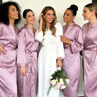 Robe de mariée longue en satin de soie mat à manches longues pour femme, style kimono, pour mariée et demoiselle d'honneur, peignoir de matin doux et lisse, vêtement de nuit