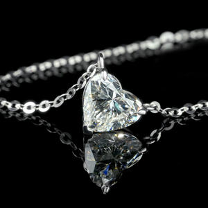 Collar con Colgante Solitario Vintage de Oro Blanco de 14k con Diamante Cultivado en Laboratorio con Corte Corazón Clásico, Cadena de Eslabones, para Regalo de Boda, Joyería Fina - Product Image 1