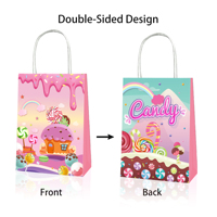 Huancai 12 sacs cadeaux en papier Candyland avec poignées, sacs à friandises pour fête, sacs à bonbons pour enfants, sacs à friandises pour fête de sucettes