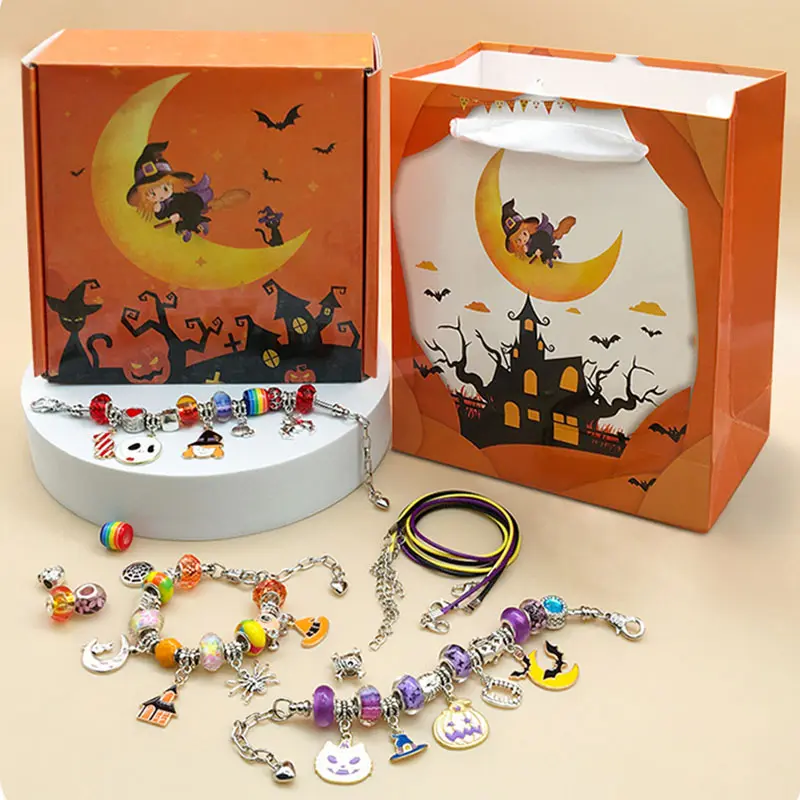 Kreatives Halloween handgefertigtes DIY Überraschung Blindbox-Set Kinder Perlen-Charmanter-Halsband Armband Kinder Mode Schmuck Geschenkbox-Set