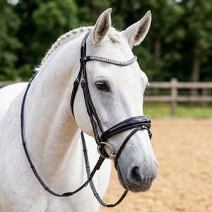 Brida de Cuero Negra con Diadema de Cristal, Brida Inglesa |   Equipo de equitación de cuero acolchado |   Brida para Doma Clásica y Salto Obstáculos |   Equitación - Product Image 3