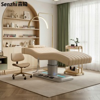 Lit de Luxe Incurvé pour Extensions de Cils, Lit de Beauté Électrique Lacté, Lit Facial, Lits de Massage à 3 Moteurs pour Salon de Beauté, Mobilier de Salon