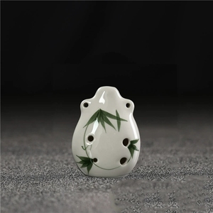 Mini Ocarina de 6 Orificios, Pintada a Mano con Patrón de Hojas de Bambú, Flauta de Cerámica Brillante con Orificios para Cordón, para Enseñanza Musical y Recuerdo - Product Image 5