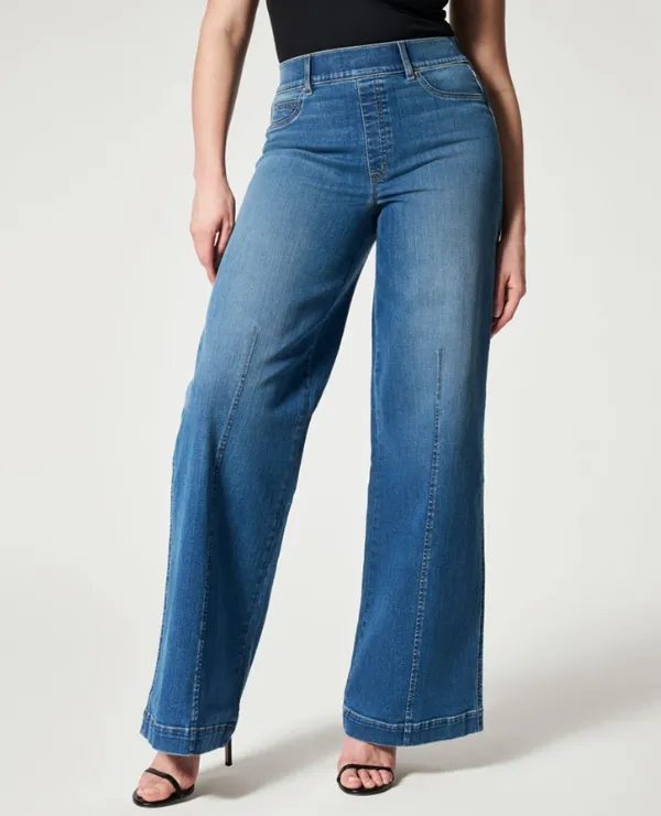 ขากว้างขายส่งแฟชั่นผู้หญิงเอวสูงกางเกงยีนส์ยุโรปกางเกงสีทึบตรงหลวมกางเกงผู้หญิงกางเกงยีนส์สบายๆ