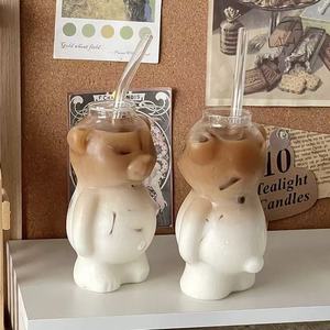 Botella de Vidrio de Borosilicato de 350 ml (12 oz) con Forma de Oso, Linda Botella de Vidrio para Beber, Copa de Vino, Maceta con Pajita de Vidrio - Product Image 3