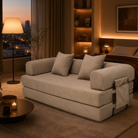 Canapé-lit chaise longue moderne et minimaliste à trois places, sans structure, en tissu velours côtelé, avec un design carré et assise profonde ; Salons