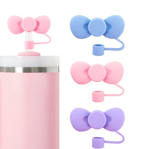 Grazioso fiocco con nodo da 10mm 30oz da 40 once <span class=keywords><strong>tazza</strong></span> accessori riutilizzabili punte in paglia copri coperchi in Silicone morbido cappello con cappello in paglia - Product Image 3