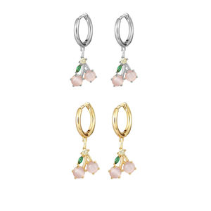 Boucles d'oreilles créoles en argent plaqué <span class=keywords><strong>or</strong></span> 18 carats de haute qualité pour femmes, cerises, pommes, ananas, bananes, pastèques et fruits - Product Image 1