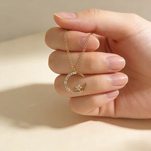 Collar con Colgante de Luna con Incrustaciones de Cristal Brillante, Joyería Delicada y Elegante para Mujer, Accesorios para Bodas y Banquetes - Product Image 3