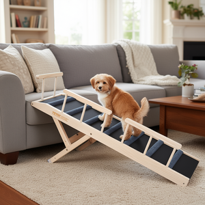 Rampa para mascotas Vevor de madera, 47.2 pulgadas, plegable y ajustable para perros y gatos, para sofá, coche, uso en interiores. - Product Image 2