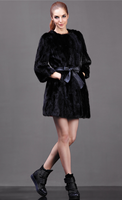 YR762 vente directe d'usine bon prix formel col rond manteau de fourrure noir fourrure de vison longue veste pour les femmes
