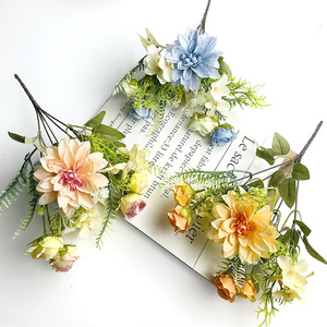 Bouquets de dahlias artificiels, arrangements de fleurs en soie pour mariage, décoration de la maison, accessoires de photographie, style pastoral - Product Image 2