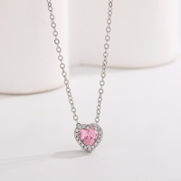 Set Perhiasan Wanita Perak Sterling 925 Berhiaskan Zirkonia Kubik Halus, Terdiri dari Gelang Berbentuk Hati Pink, Cincin, Anting, dan Kalung Hati Cinta