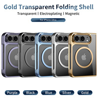 Étui de téléphone magnétique transparent électroplaqué pour iPhone Duo Flip pliable, en PC rigide antichoc avec protection d'écran en verre