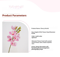 Cymbidium de cerise à tige unique, fleur artificielle de décoration d'intérieur, fleur artificielle de mariage