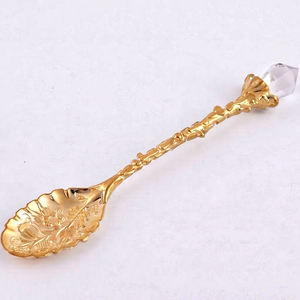 Elegant Gold Color Plated Spoon <b>With</b> <b>Crystal</b> Handle And Floral Design For Wedding Occasions And Daily Use - Product Image 1