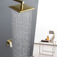 HONGDEC Ensemble complet de douche encastrée murale avec mitigeur intégré, pommeau de douche carré effet pluie noir mat à fonction unique
