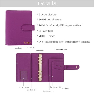 Hongbo Best Selling 12-Color 6 Ring Binder Soft Pebbled Leather Loose-Leaf Budget Planner Cash Envelopes Monthly <strong>Calendars</strong> - Product Image 5