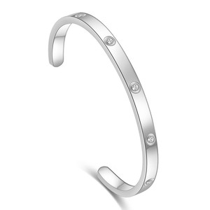 Bracelet lisse couleur or acier 5 mm, serti de pierres rondes 60 mm, unisexe, cadeau bijou - Product Image 5