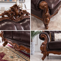 Ensemble de canapés en cuir européen en bois massif de style américain vintage, meubles de luxe pour salon, hôtel et villa