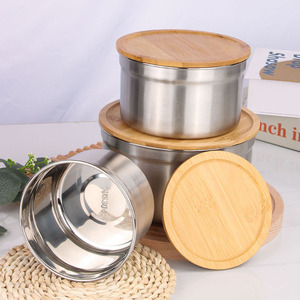 Round 304 Stainless Steel Bento Box with Bamboo Lid Storage Jar Children Lunch Boxes