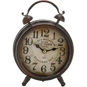 นาฬิกาปลุกตั้งโต๊ะทรงกลมโลหะ ดีไซน์วินเทจ หน้าปัดสีดำ เข็มสีดำ ตกแต่งบ้านอย่างมีสไตล์ เหมาะสำหรับห้องนั่งเล่นและสำนักงาน - Product Image 1