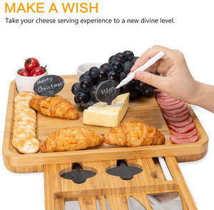 2026 nouvelle planche à découper en bambou personnalisée ensemble planche à fromage en <span class=keywords><strong>ardoise</strong></span> tiroirs coulissants avec 4 couteaux en acier inoxydable - Product Image 3