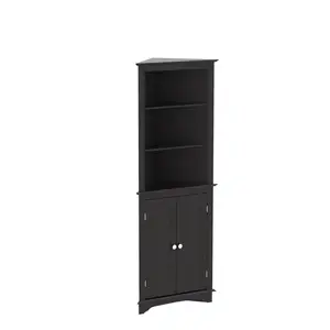 Tall Corner Cabinet with Two Doors and Three Tier Shelves, Free Standing Corner Storage Cabinet for Bathroom, Kitchen
