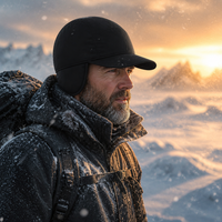 Chapeau d'hiver noir polyvalent avec cache-oreilles, doublure polaire thermique, sangle de menton réglable, idéal pour le camping, le ski et les activités sportives (vente en gros)
