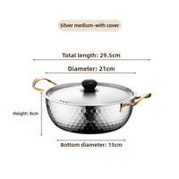 Petite Marmite Coréenne à Double Poignée, Acier Inoxydable Or Argenté pour Nouilles Instantanées et Soupe, Compatible Induction, avec Couvercle