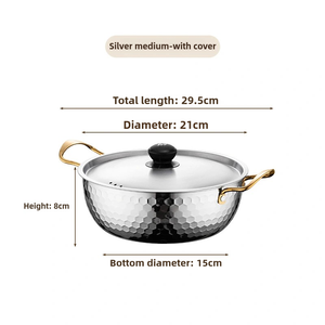 Korean Double Handle Gold Silver Instant Stainless Steel Instant Noodle <strong>Small</strong> Boiling Soup <strong>Pot</strong> for Induction Cooking with <strong>Lid</strong> - Product Image 5