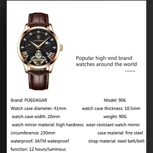Reloj de Pulsera POEDAGAR 906 para Hombre, Nuevo, de Cuero Negro, Resistente al Agua, Luminoso, de Lujo, de Cuarzo - Product Image 5