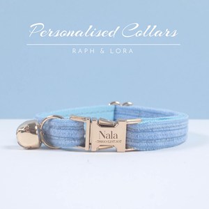 Custom Classic Tactical Bell <b>Bow</b> in Blue Corduroy/Velvet Personalized Kitten & Small Dog Cat Collar for Pets Gift - Product Image 2