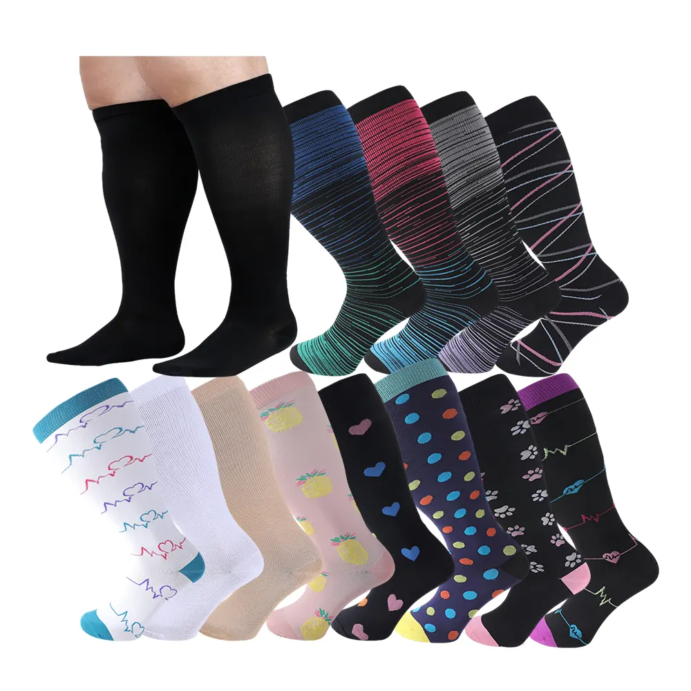Meias de compressão para enfermagem médica, meias de compressão para joelho, meias casuais de nylon elásticas para mulheres, tamanho grande 4xl, 20-30mmhg