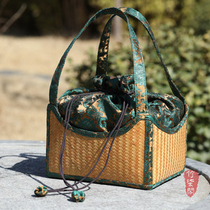 Bamboo Woven Tea Storage <b>Bag</b> Rectangle Portable Travel <b>Compression</b> Type Protection - Product Image 4
