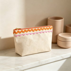 Nuova Borsa Cosmetica Colorata con Bordo Ondulato e Cerniera, Organizer Portatile in Stile Bohémien, Borsa da Viaggio in Tela per Trucchi da Donna - Product Image 2