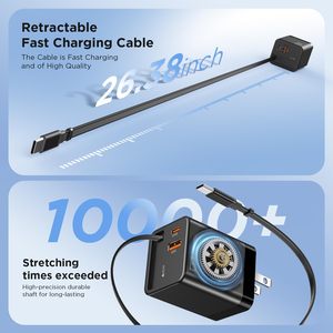 Cargador de Pared GaN de 65W con Cable Tipo C Retráctil Personalizado OEM para MacBook, <span class=keywords><strong>iPhone</strong></span> y Samsung - Product Image 4