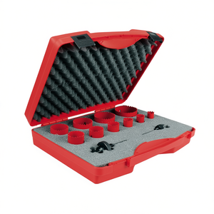 Juego de sierras perforadoras de 12 piezas con estuche rojo y espuma protectora para perforar agujeros en madera, metal y plástico - Product Image 2