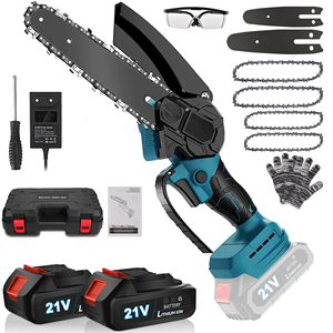 เลื่อยโซ่ไฟฟ้าไร้สายขนาด 6 นิ้ว 21V แบบมือถือ สำหรับงาน DIY พร้อมตัวล็อคเพื่อความปลอดภัย และแบตเตอรี่ 2 ก้อน รองรับ OEM - Product Image 1