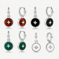 Boucles d'oreilles créoles pendantes personnalisées en acier inoxydable 316L étanche, plaqué or PVD, avec nacre et zircon cubique, pour femme, cadeau tendance