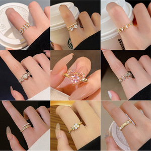 Nhẫn ngón tay hình bướm đính zircon ngọc trai có thể điều chỉnh thời trang dành cho nữ và bé gái, thiết kế mở, lấp lánh, đá zircon cubic CZ hình trái tim - Product Image 2
