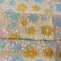Nouveau Design Tissu de Tulle Multicolore Brodé de Fleurs à Paillettes et Cristaux Haute Densité pour Chaussures, Robes et Décoration