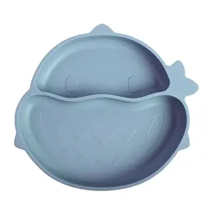 Newsun Silicone Baby Products Shark Platinum Silicon Toddler Feeding Plate Soft Dishes With Strong Suction